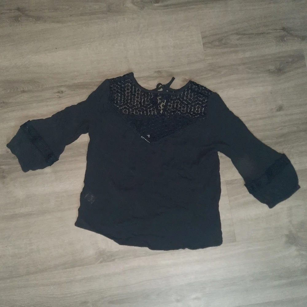 Charlotte Russe Three Quarter Sleeve Crochet Neckline Blouse